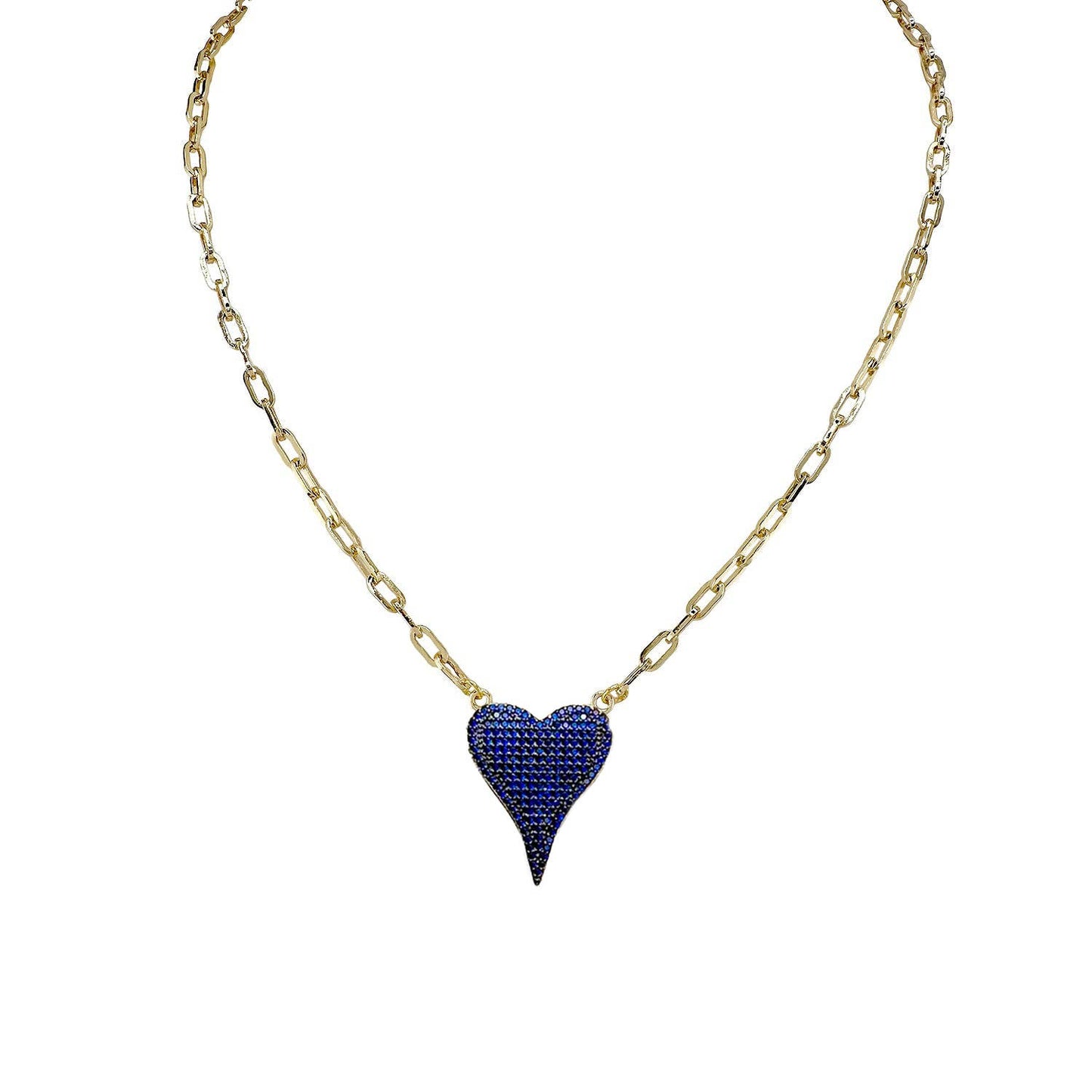Aimee Paperclip Cubic Zirconia Heart Necklace : Green / 18"