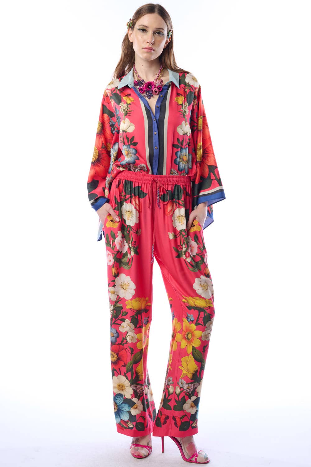 Floral Garden Shirt | Button-Down Blouse | Long Sleeves Top: Rose Floral / M