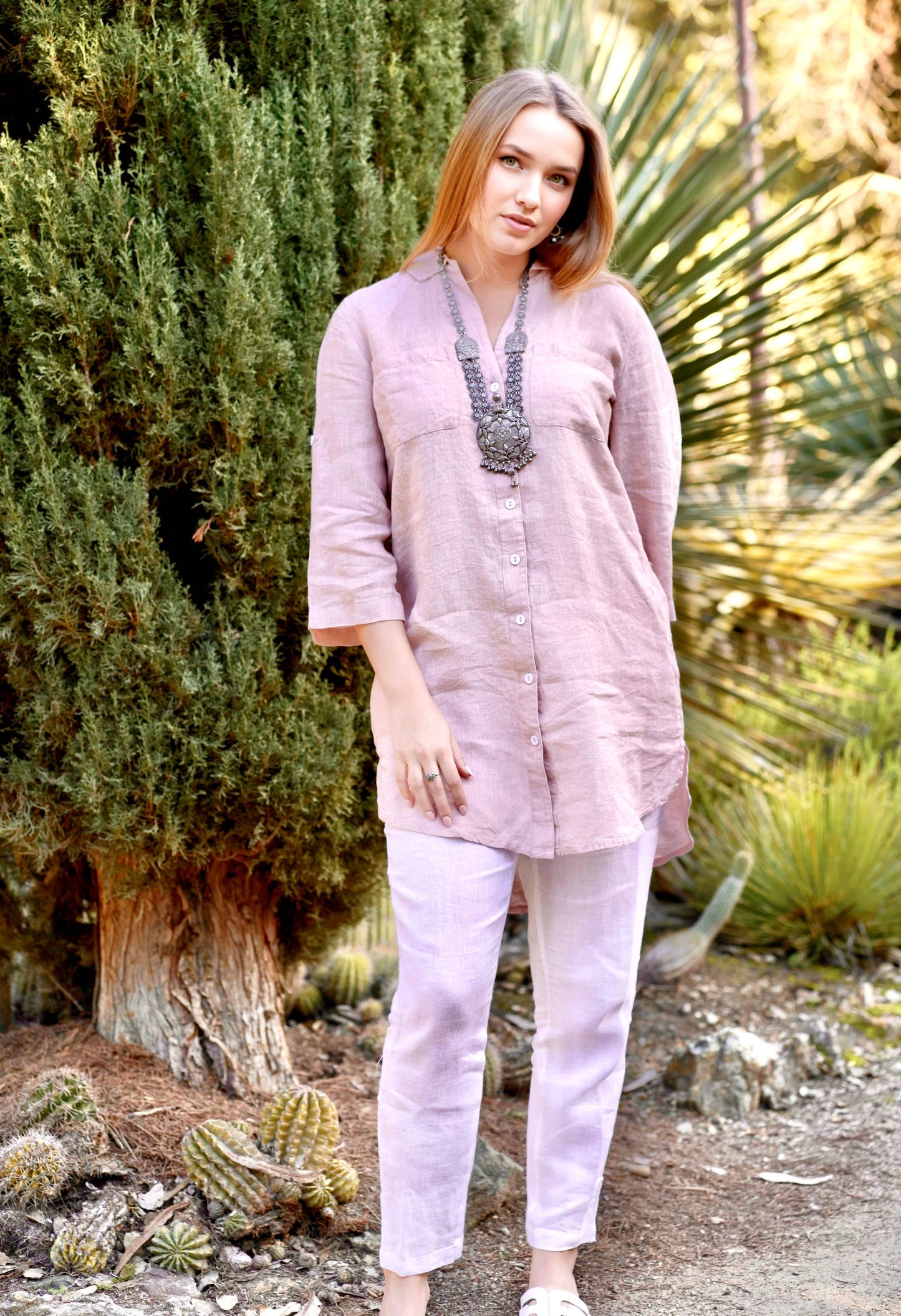Nia Linen Button Up Dusty Pink : Small