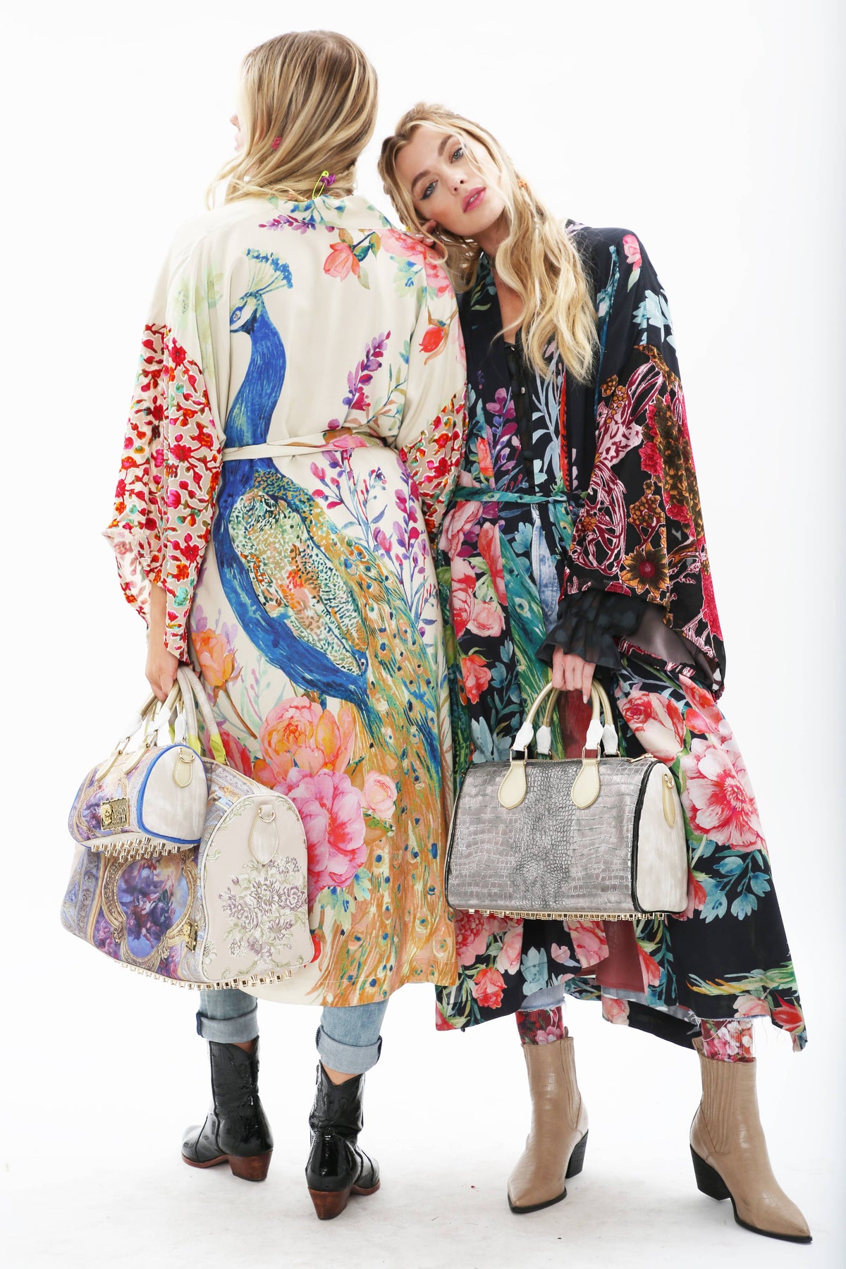 Sweet Fantasy Kimono | Peacock Floral Print | Women's Kimono: Night Peacock Print / One Size