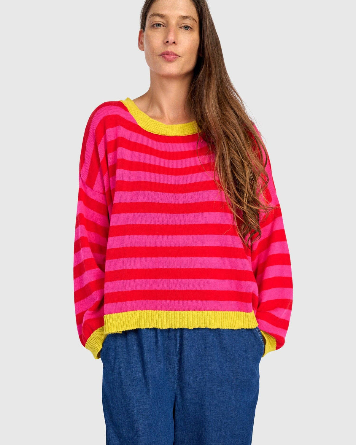 Lolly Stripe Sweater, Fuchsia: Fuchsia / ONE SIZE