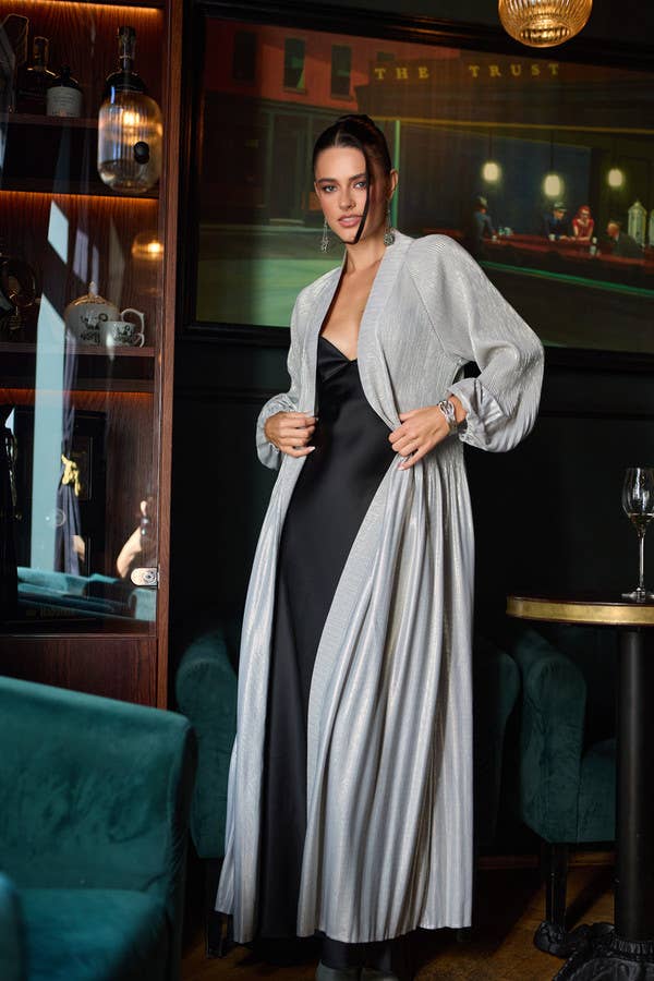 Metallic Pleated Duster