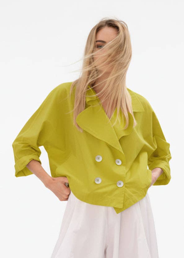 Nylon Cropped Sailor Jacket - Chartreuse