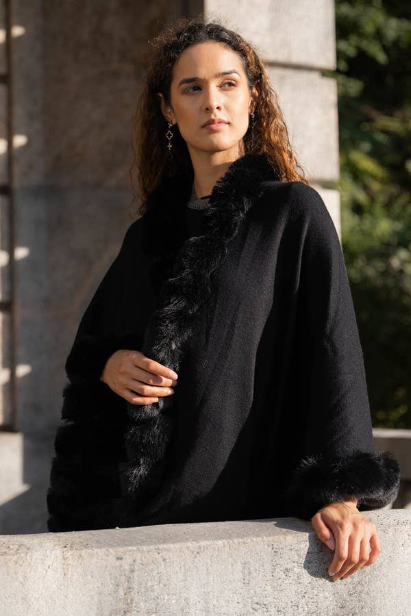 Faux Fur Cape Kimono: Ivory