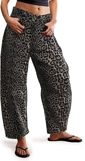Casual Loose Mid-Rise Straight-Leg Women's Jeans: Black Leopard / XL