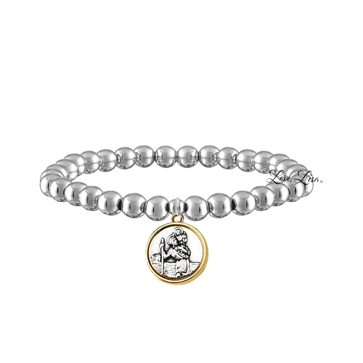 Catholic Medal Saint Stretch Bracelets  & Prayer Cards: Silver / St. Christopher