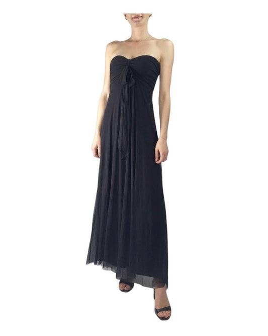 MAXIMA Long Strapless Flared Empire Mesh Dress BLACK - Elana Kattan