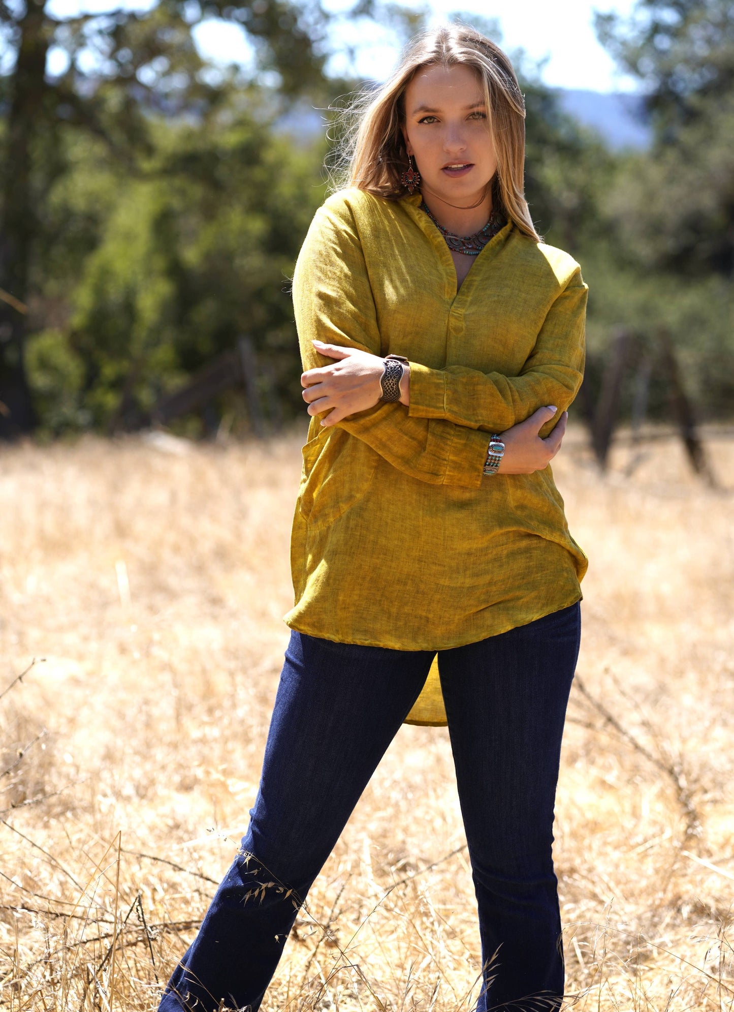 Anoushka Linen Top Mustard