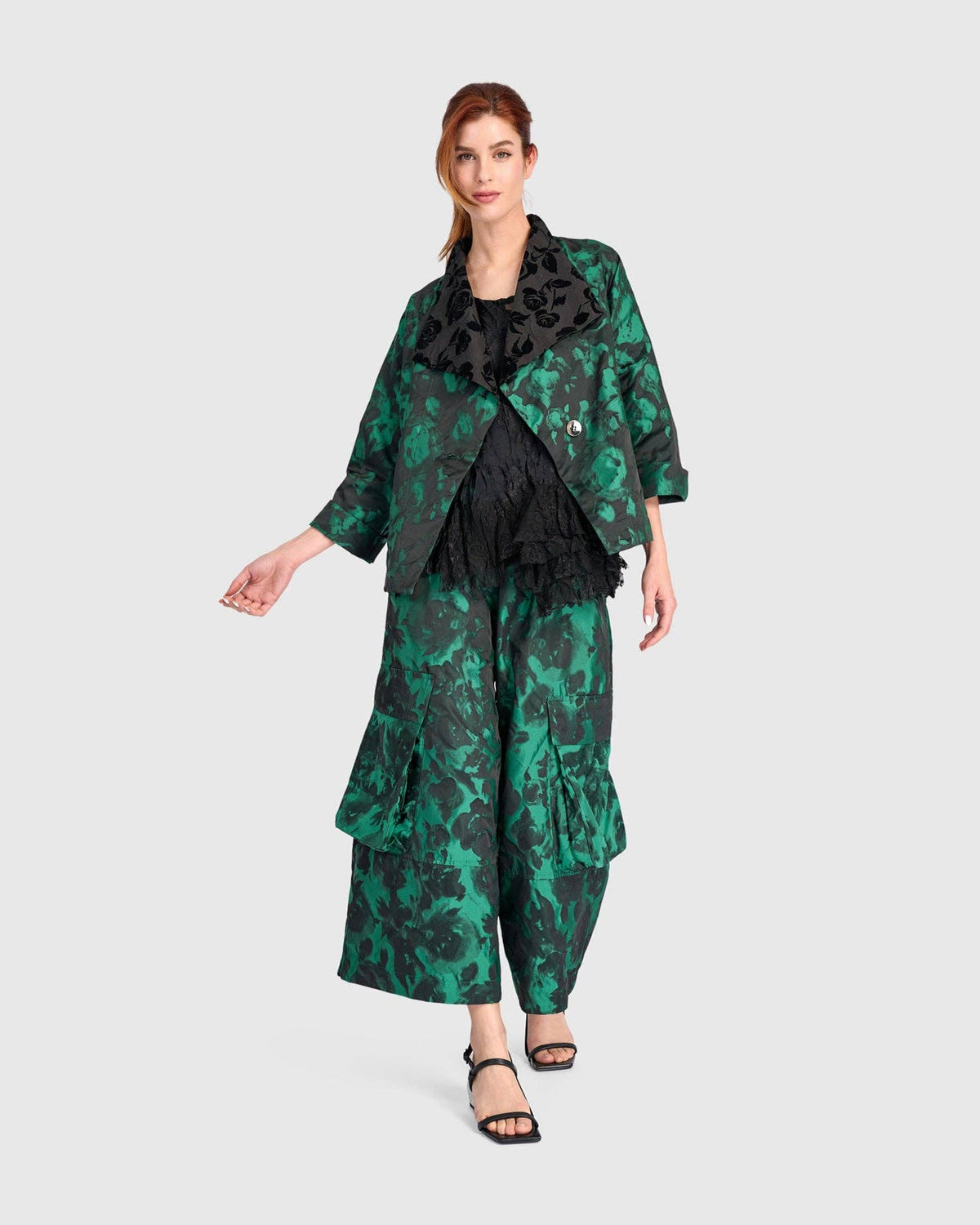 Jacquard Wide Cargo Pants, Emerald: Emerald / 2 (US 8-10)