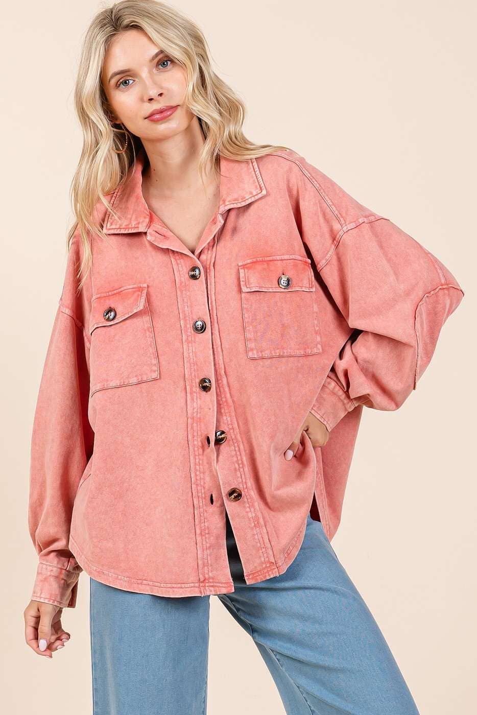 Mineral Wash French Terry Elbow Patch Shacket S15259