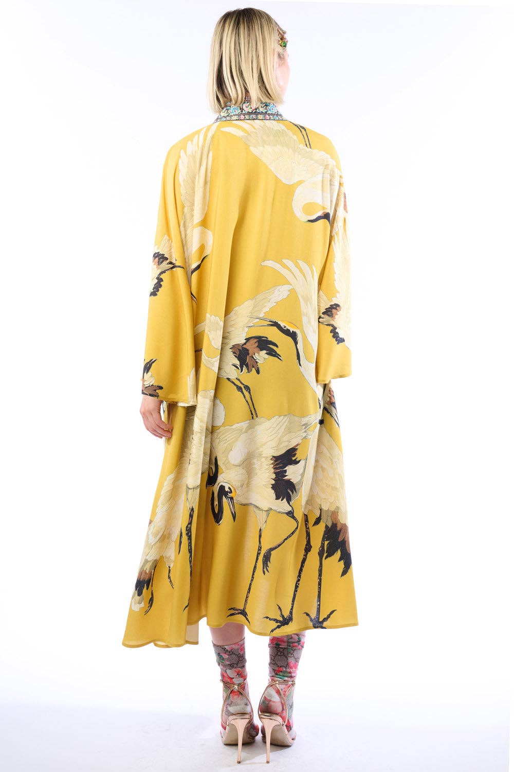 Story of the Crane Kimono - Mustard | Bohemian Coverup Robe: Mustard / One size