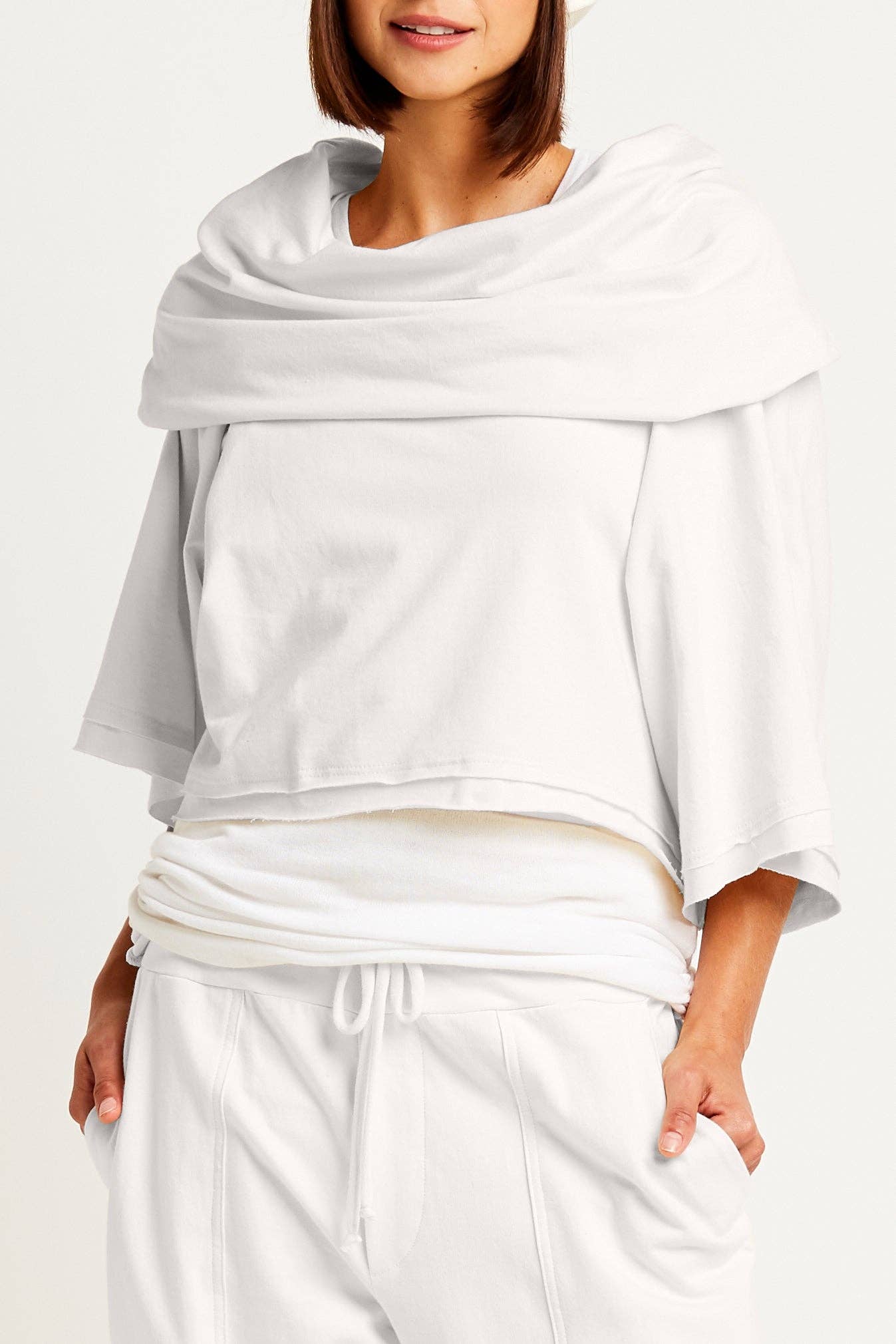 French Terry Jackie O Top - White: White