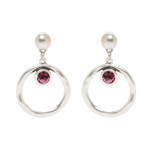 Handmade Crystal Pewter Earrings - NE1518 Pink