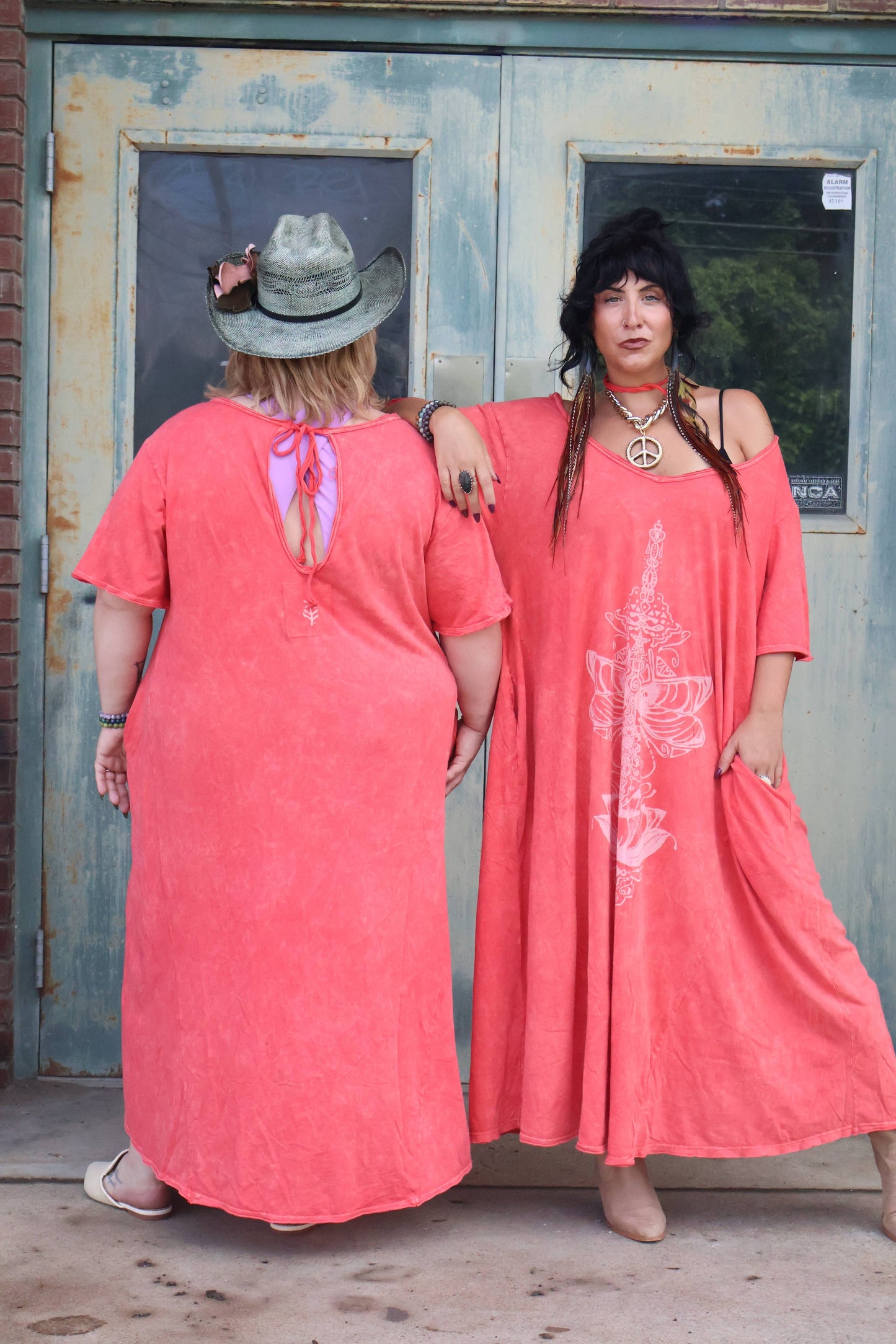 Kantha Bae Dream Tee Maxi Dress - Coral Boho Hippie Graphic