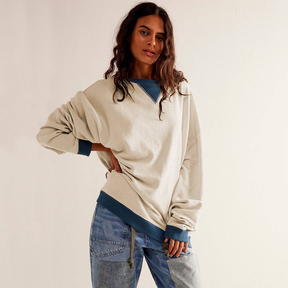 Color Block Loose Fit Sweatshirt for Women: E24W0439-6810 / S