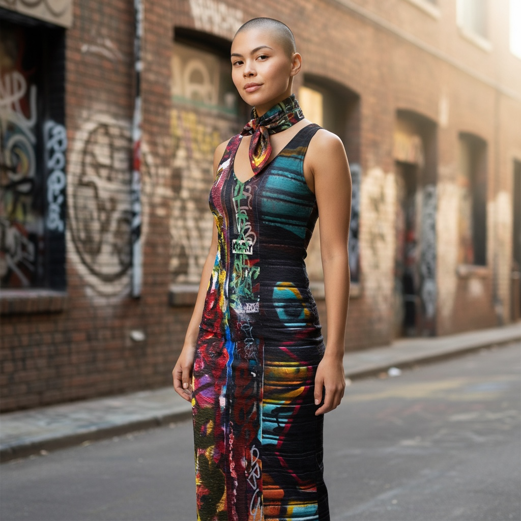 Graffiti Print Maxi Dress: S