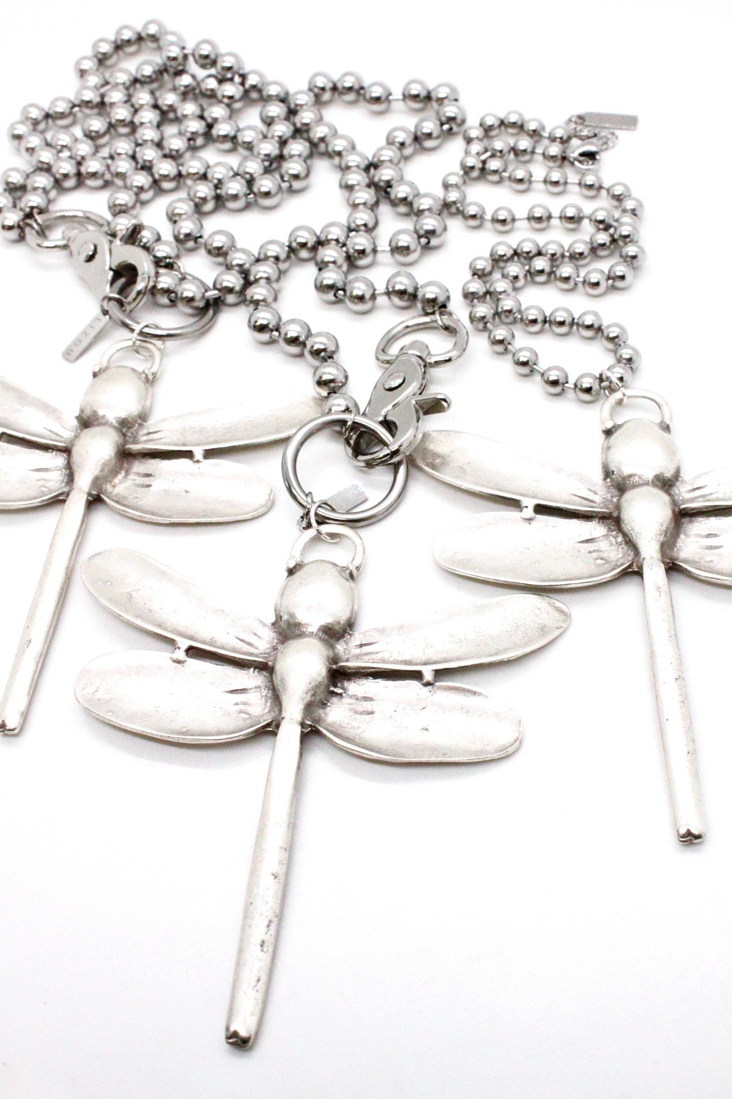 Large Dragonfly Pendant Convertible Silver Chain Necklace: Double 8mm