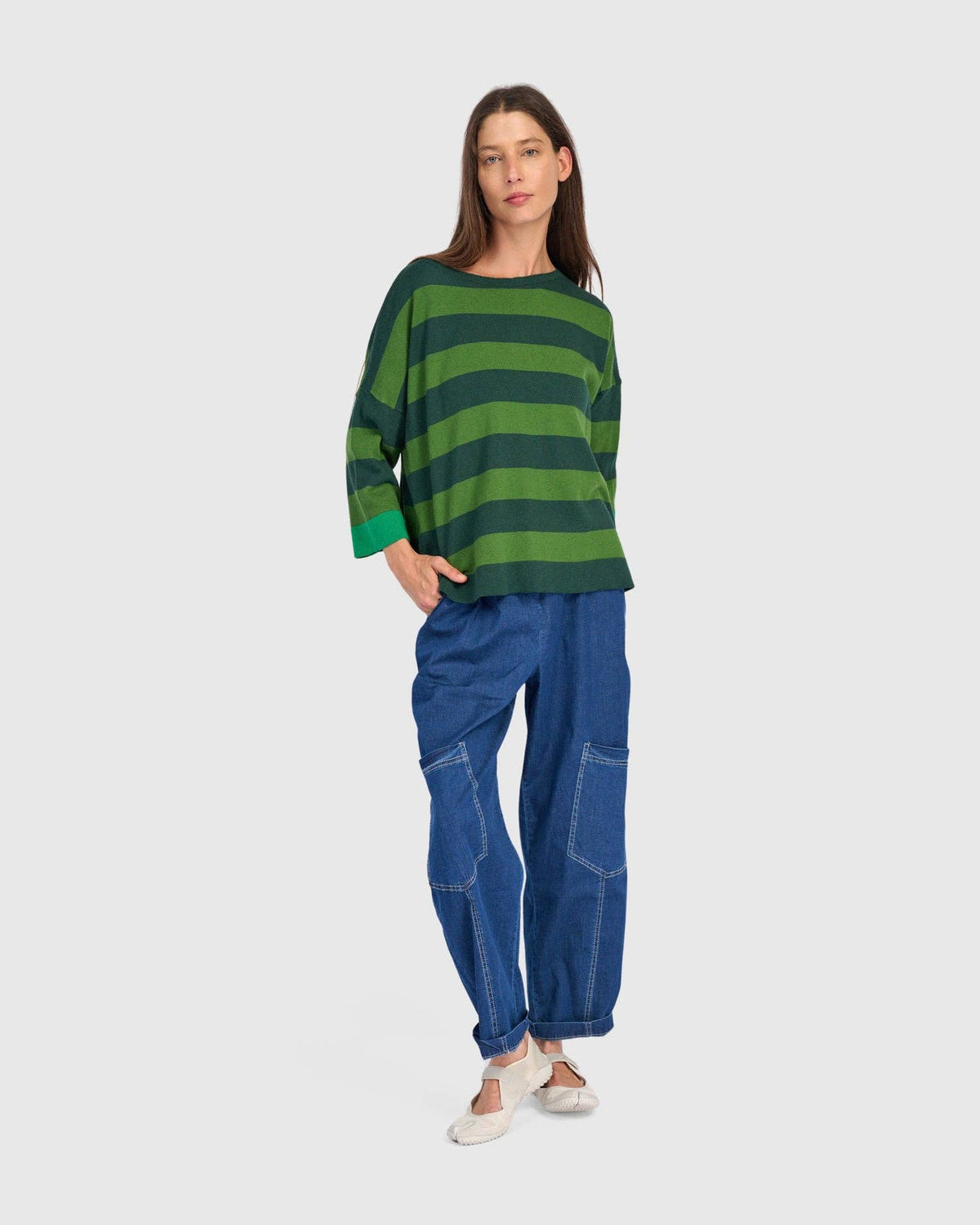 Skipper Stripe Sweater, Green: Green / ONE SIZE