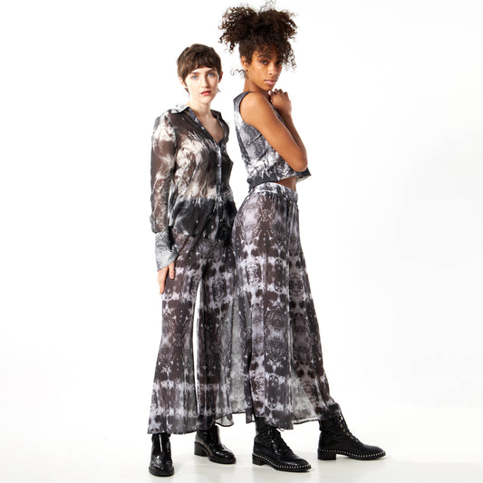Babs Semi Sheer Wide Leg Pant - Nature Print: M
