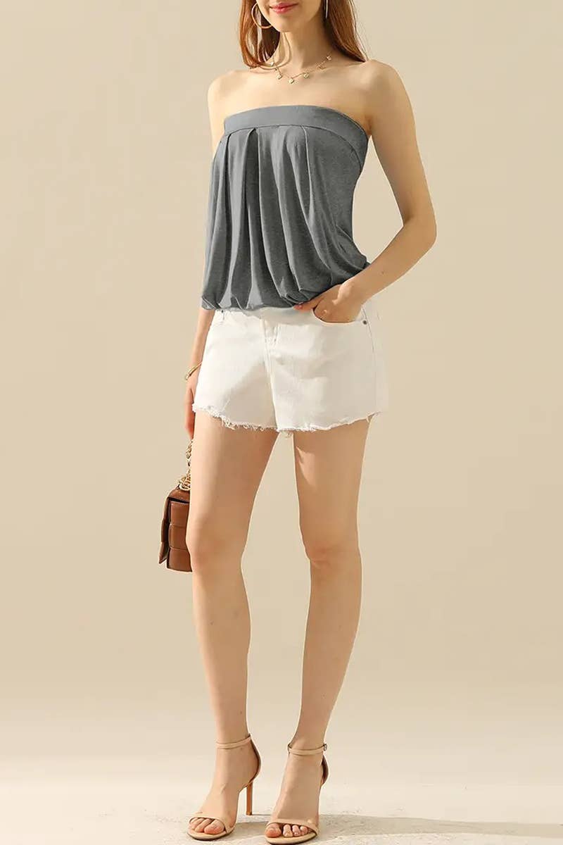 Seamless Ribbed Bandeau Top for Layering: MUSTARD / (L) 1
