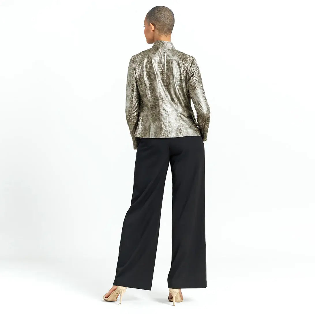 JK75P - Liquid Leather ™ Textured Biker Jacket - Croc Print: OLIVE / M
