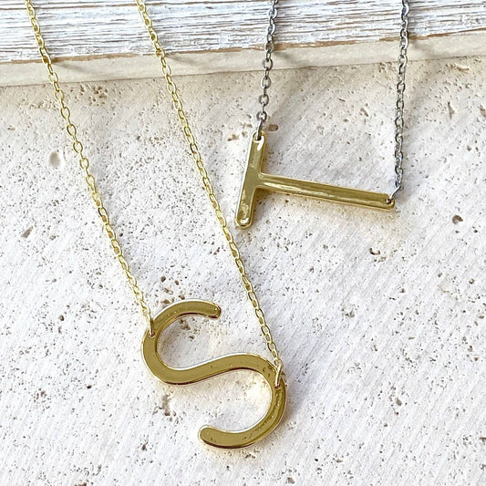 Simple initial mixed metal necklace non tarnish jewelry: Mixed Metal w/Crystal / H
