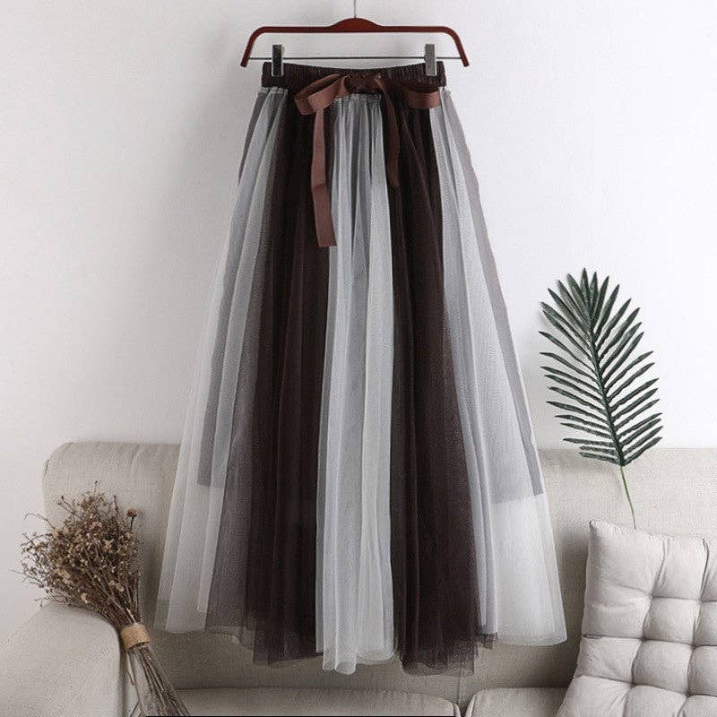 Color-Block Tulle Midi Puff Half Skirt: BLUE / One_size