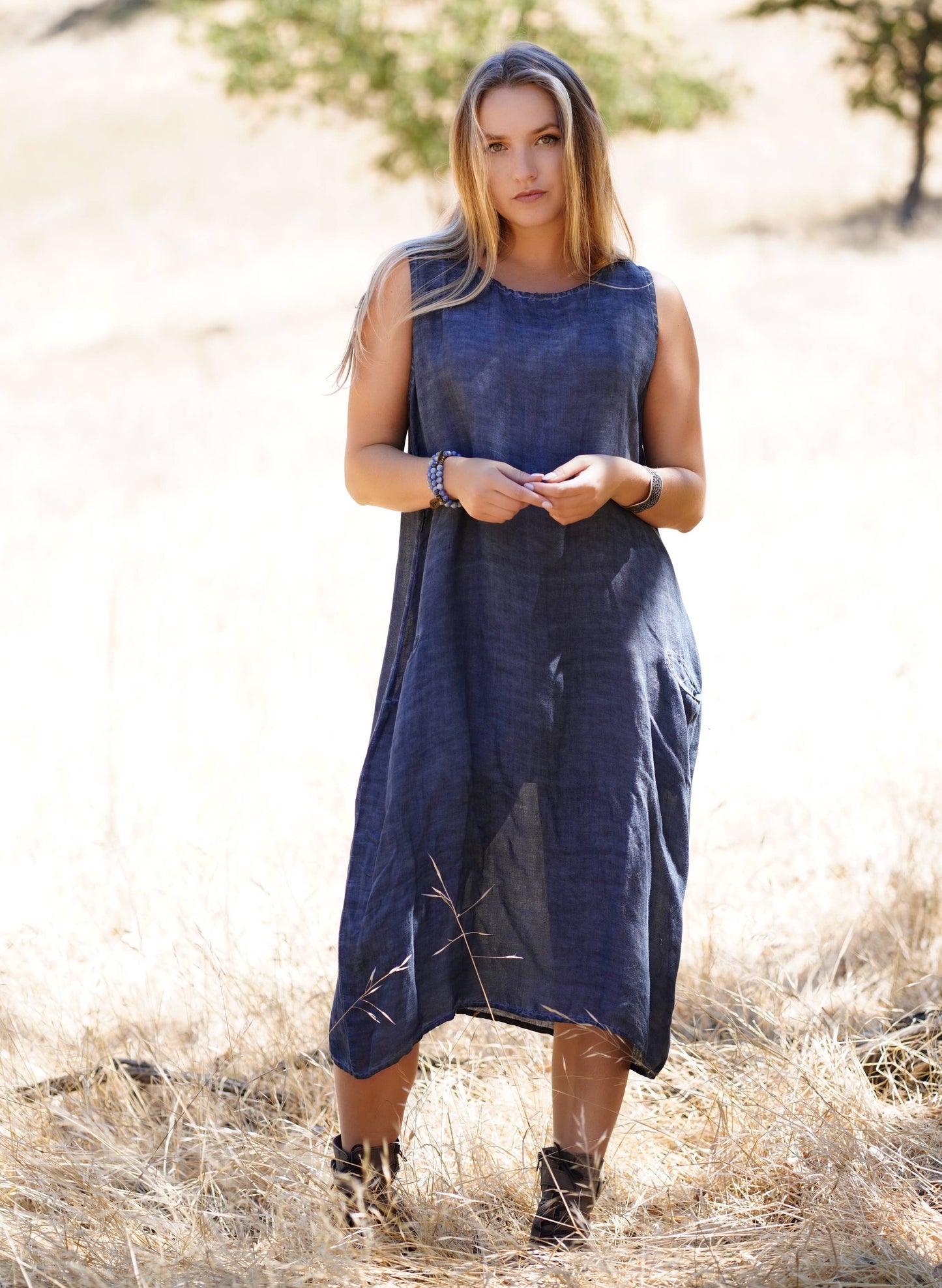 Anita Linen Dress Navy: Navy / S/M