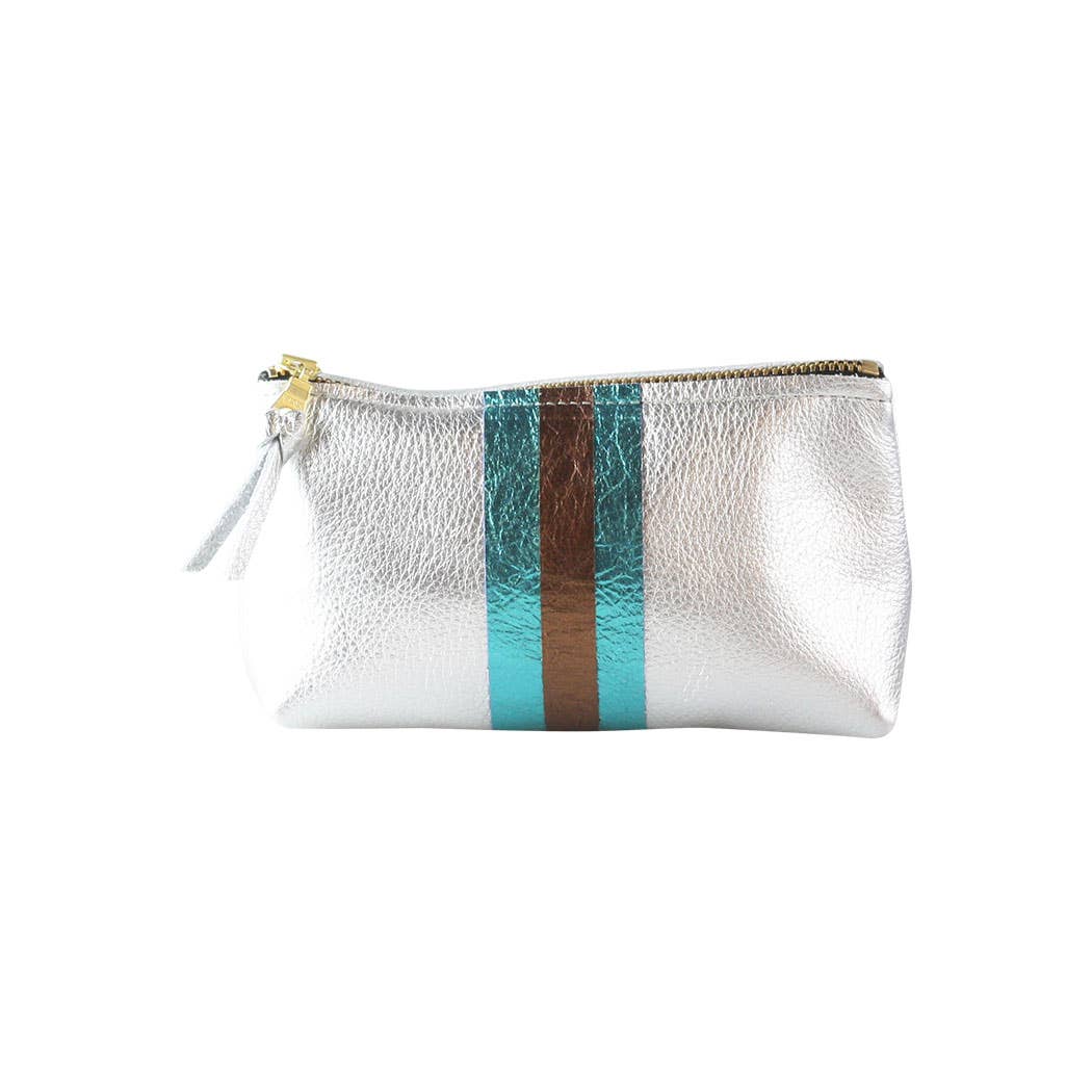 The Metallic Stripe Smaller Makeup Clutch: Bardot: Mango w/layered stripe: Platinum-Bronze