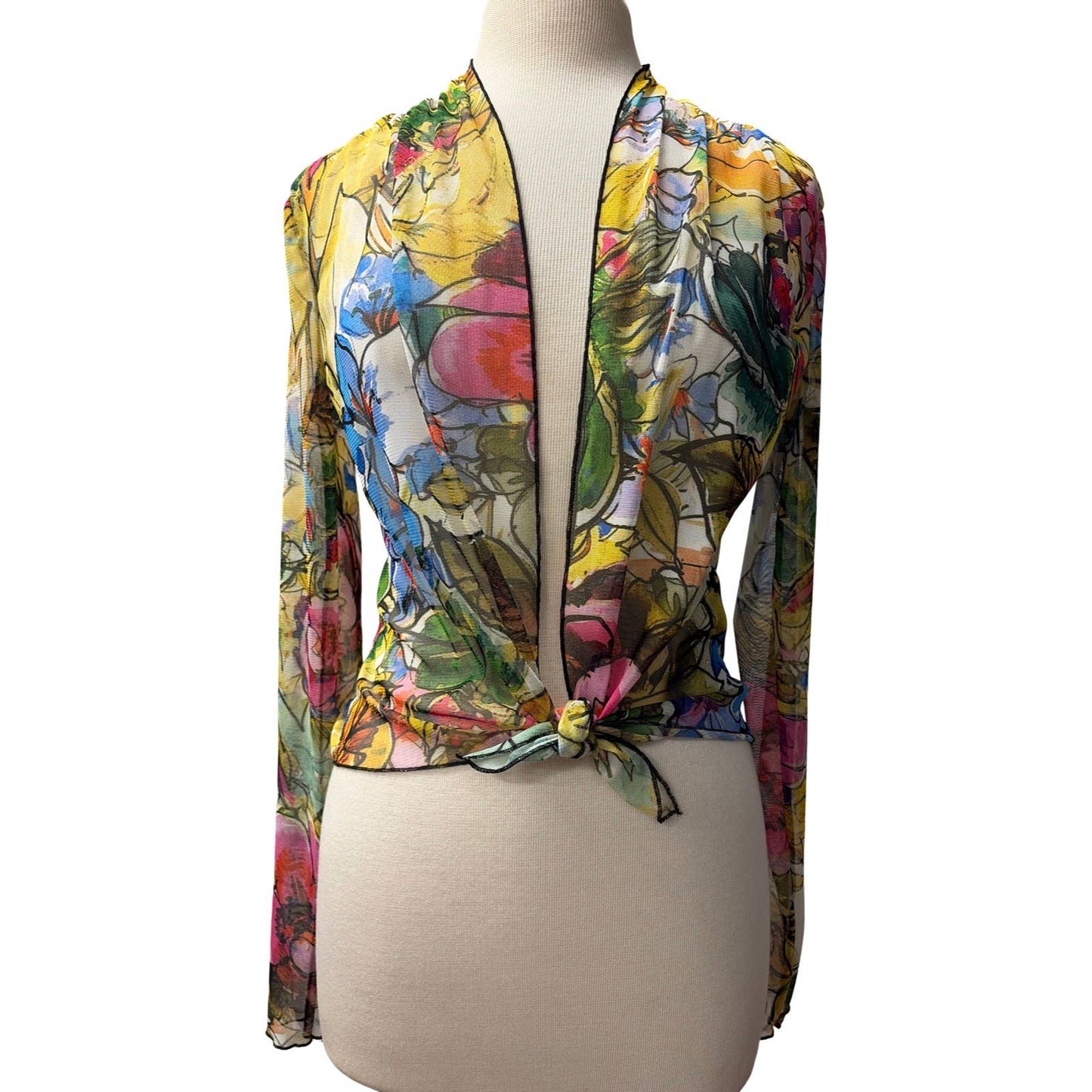 JADE Sheer Long Sleeve Print Bolero Cover-up : XS