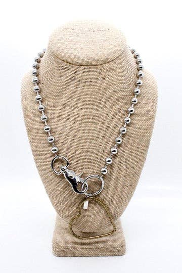 Brass Heart Outline Convertible Silver Chain Necklace: Single 8mm