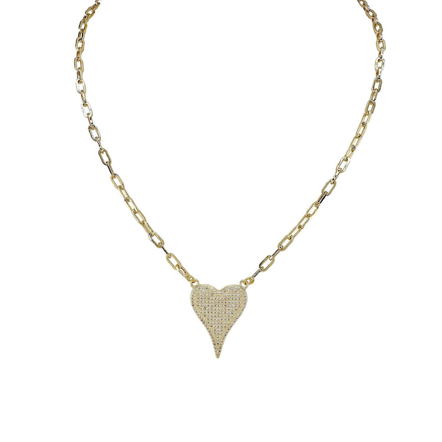 Aimee Paperclip Cubic Zirconia Heart Necklace : Gold/Silver / 16"