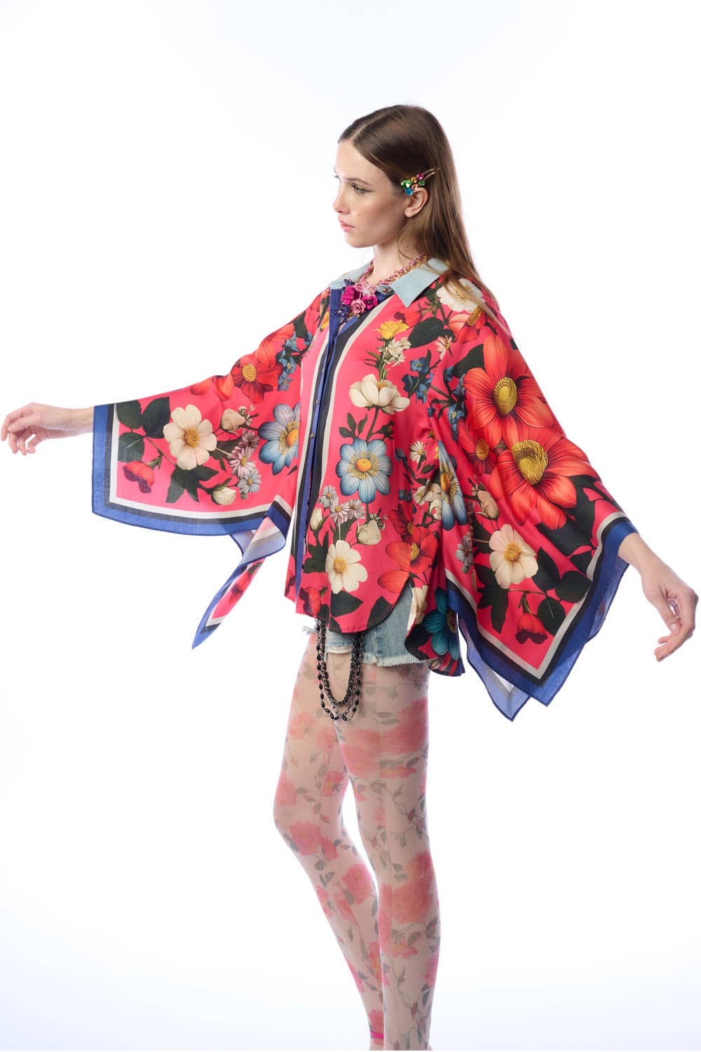 Floral Garden Shirt | Button-Down Blouse | Long Sleeves Top: Rose Floral / M