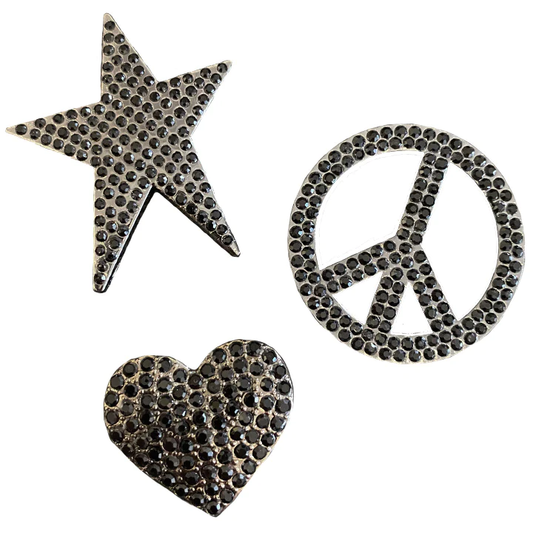Jewelry Pins - Black Set (Heart, Star, Peace sign)