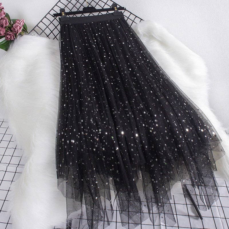 Glitter Mesh Irregular Tulle Skirt: CANDY PINK / One_size