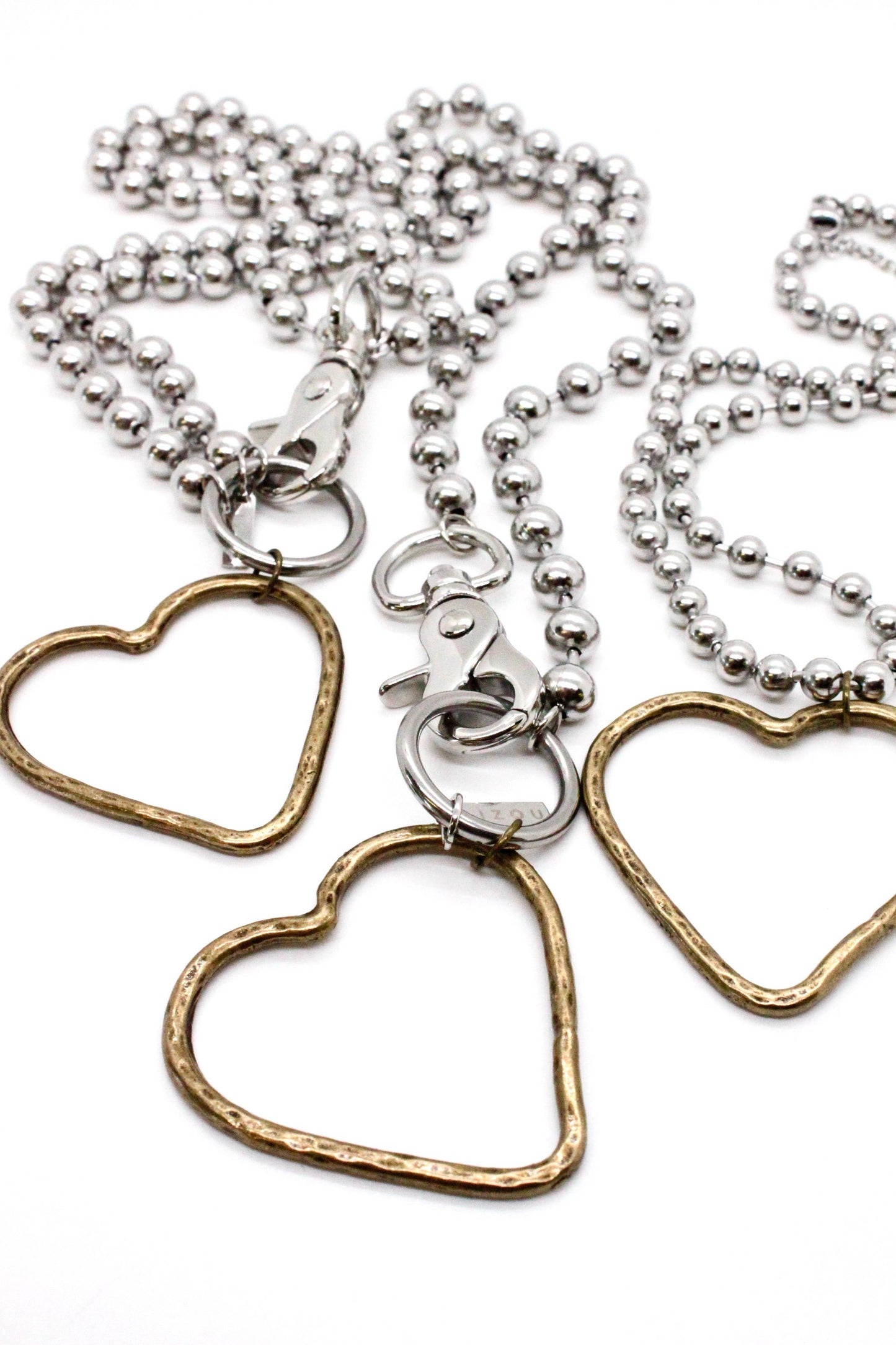 Brass Heart Outline Convertible Silver Chain Necklace: Single 8mm
