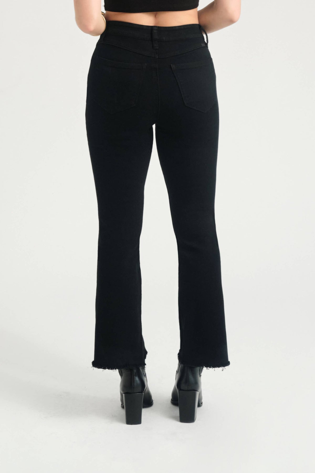 28" Sustainable Demi Boot Jean with Black Crystals: 8/29