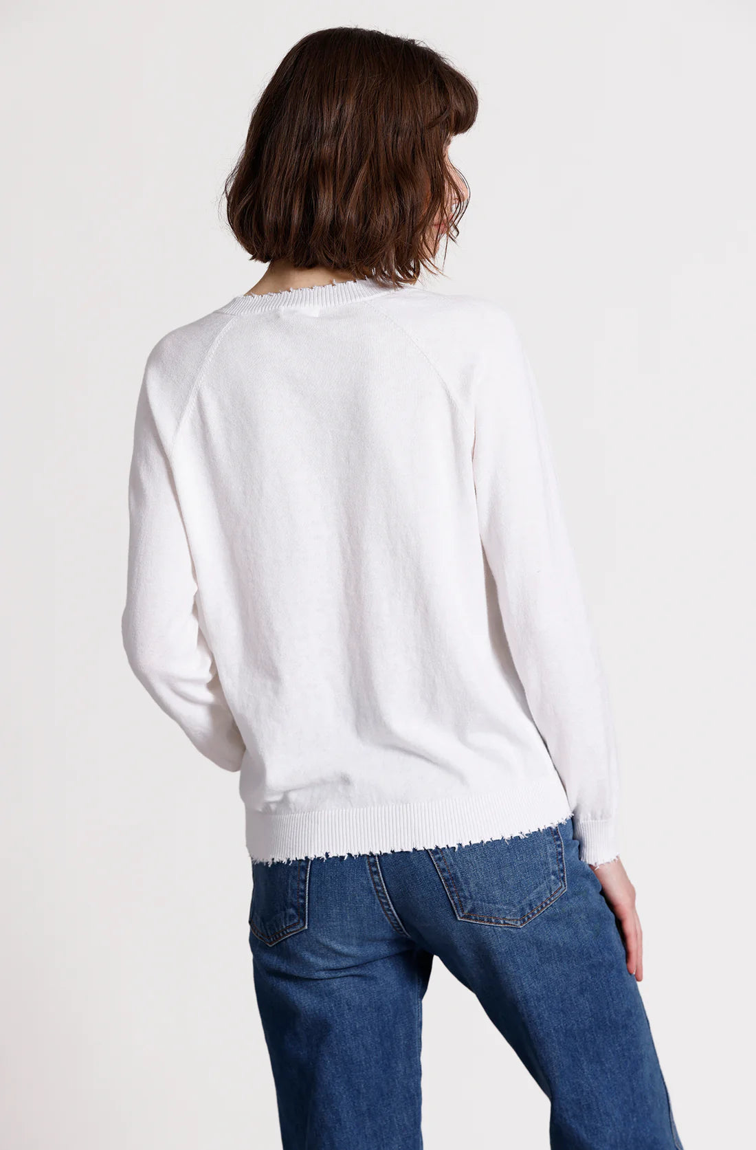 Cotton Cashmere Frayed Edge V Neck YR86130 - Minnie Rose