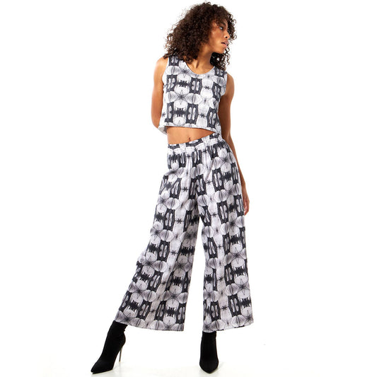 Babs Lightweight Wide Leg Pants - Brooklyn Bridge Print: L