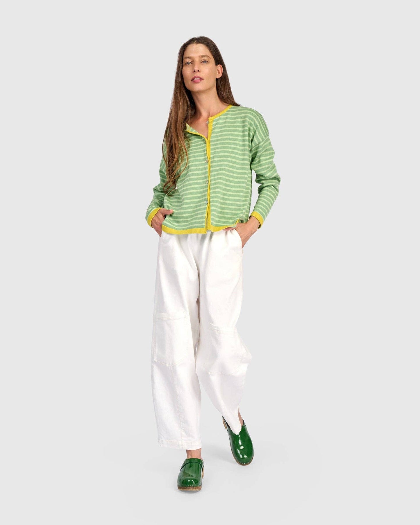 Thimble Trimmed Cardigan, Pistachio: Lime / ONE SIZE