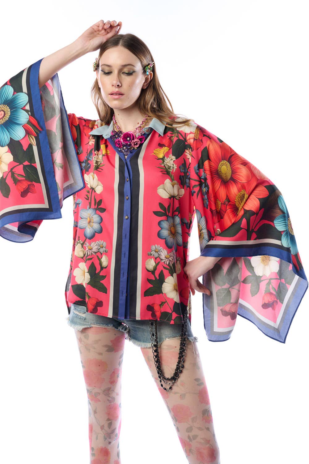 Floral Garden Shirt | Button-Down Blouse | Long Sleeves Top: Rose Floral / M