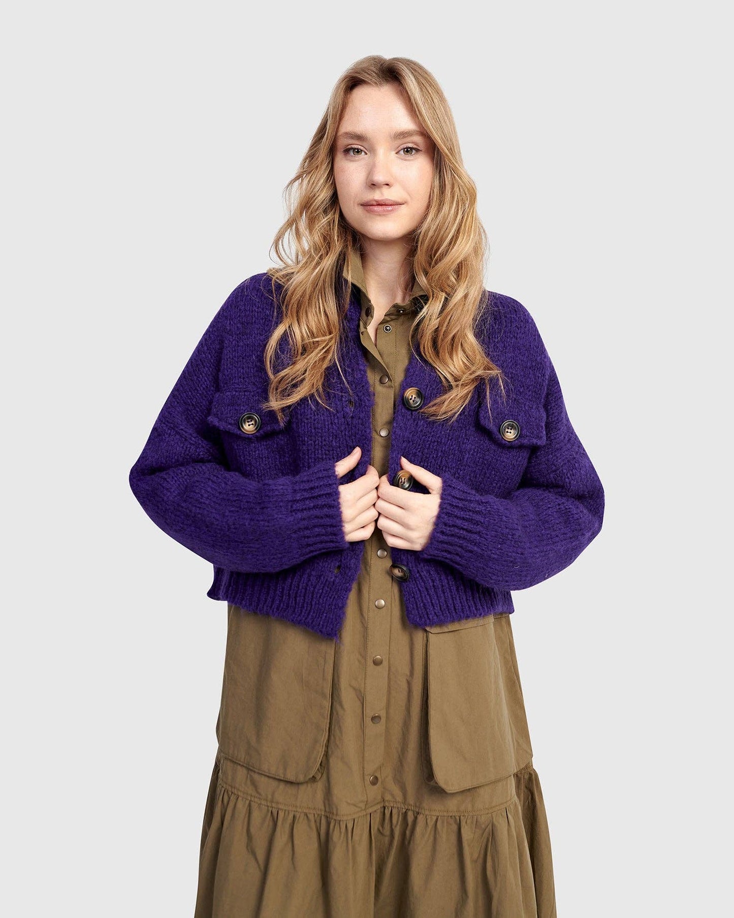 Trucker Cardigan, Purple: Purple / S (US 8-12)