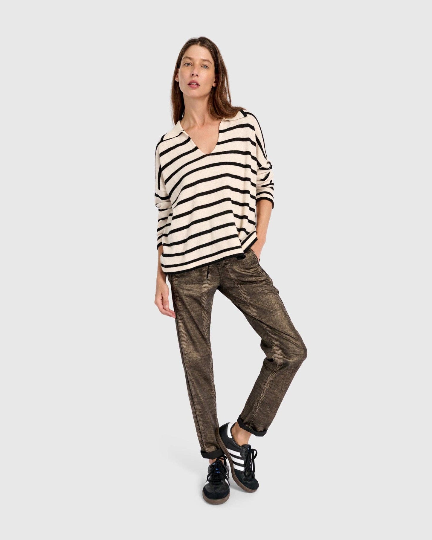 Surfside Collared Sweater, Cream Stripes: Stripes / ONE SIZE