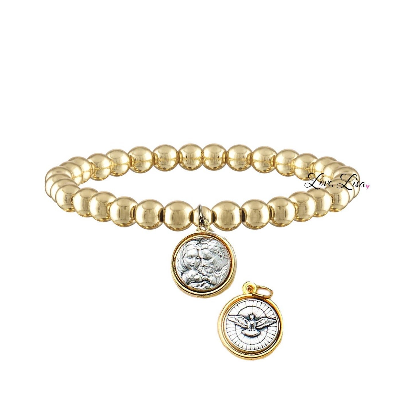 Catholic Medal Saint Stretch Bracelets  & Prayer Cards: Yellow Gold / St. Michael