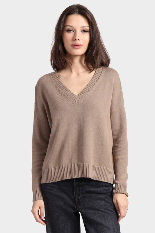 Cotton Cashmere Boxy V Neck Top 8933 - Minnie Rose