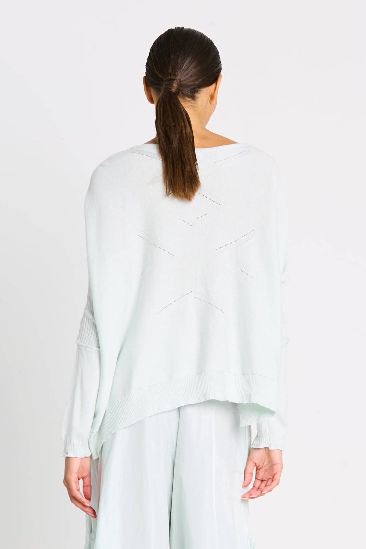 Pima Cotton Stitches Boatneck Sweater - Mint