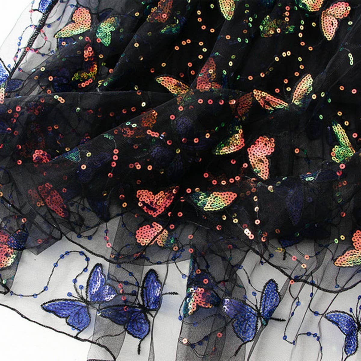 Sequin Butterfly Tulle Midi Skirt_CWBMS0336: Black / (OS) 1