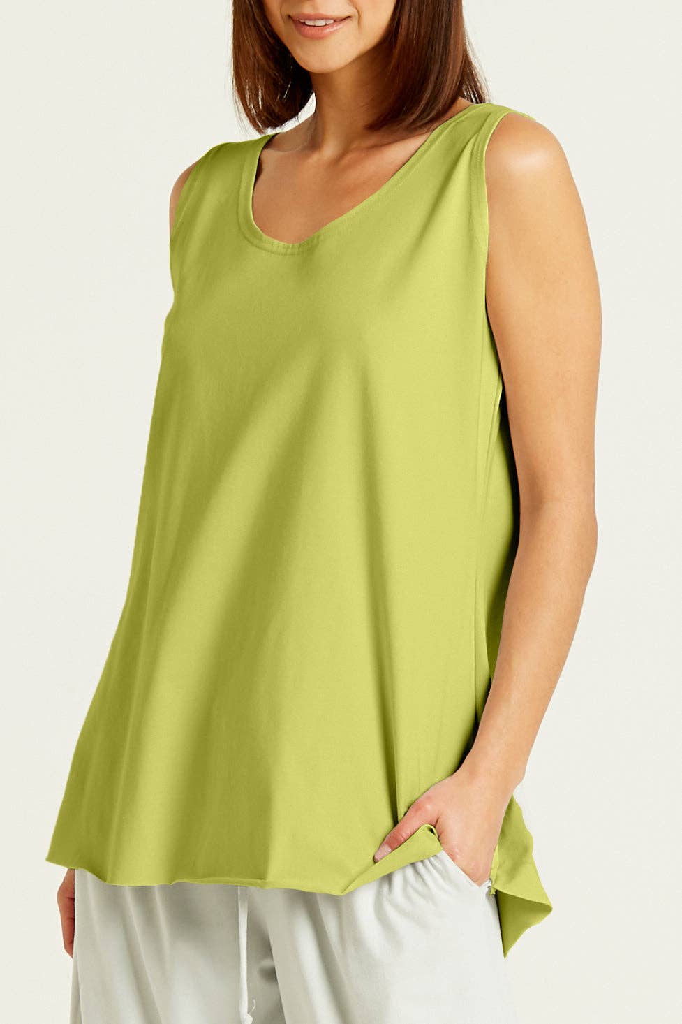Cotton Lycra Shirttail Tank - Green Apple: 1