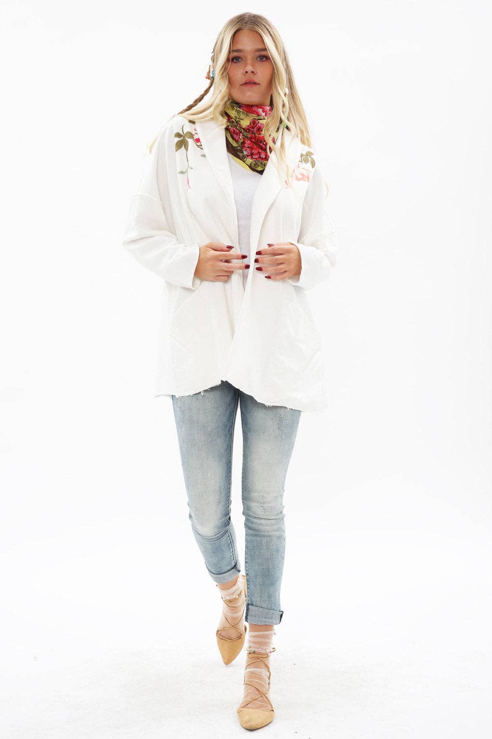 Knitted Romance Jacket | Embroidered French Jacket | Artisan: White / L