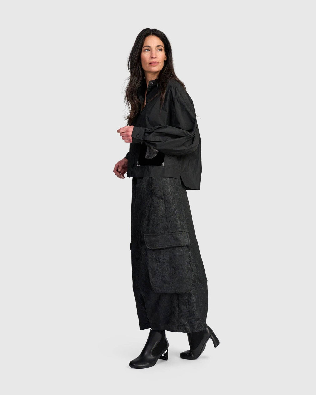 Damask Wide Cargo Pants, Onyx: Onyx / 2 (US 8-10)